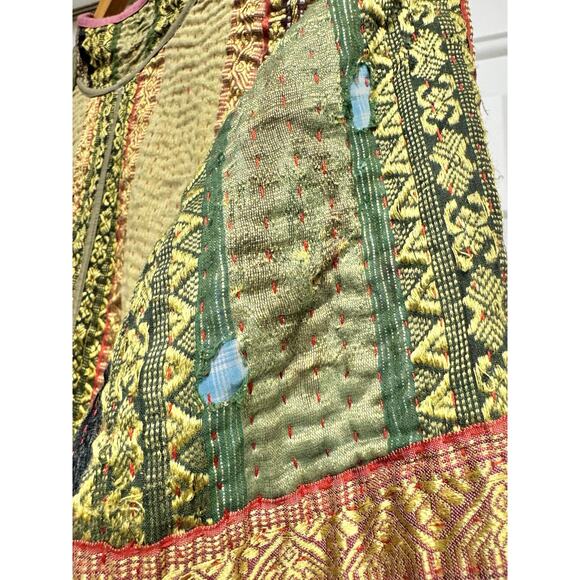 Silk Sari and Kantha Jacket High Low Hem Reversible Global Boho Patchwork Large - Picture 9 of 9